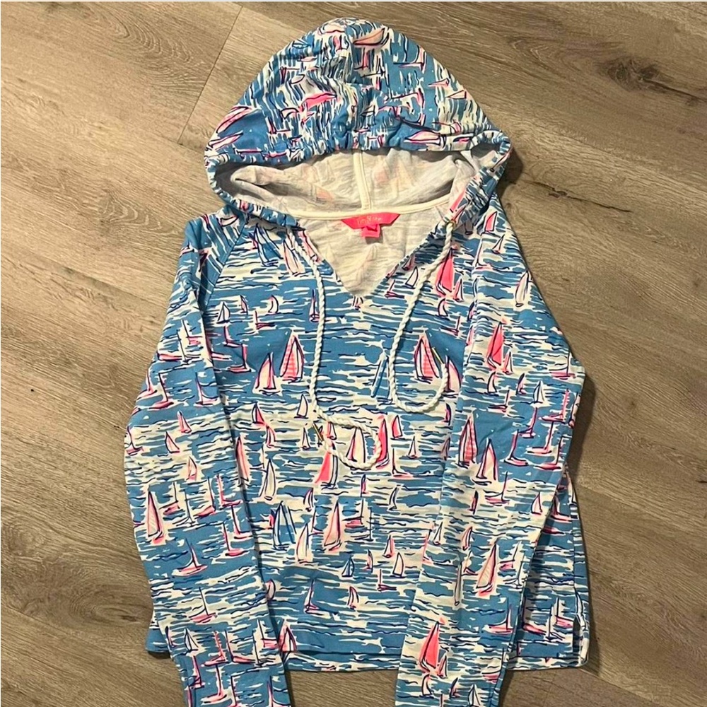 Lilly Pulitzer White and Blue Sailboat Hoodie